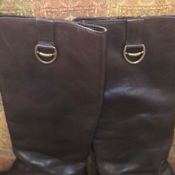 Ralph Lauren Brown Leather Sariah Knee High Boots With Brass Logo Detail Size 8 - Picture 8 of 16